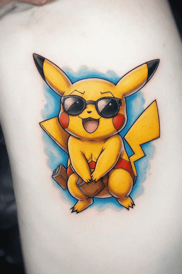 pikachu with sunglasses smoking a cigar,