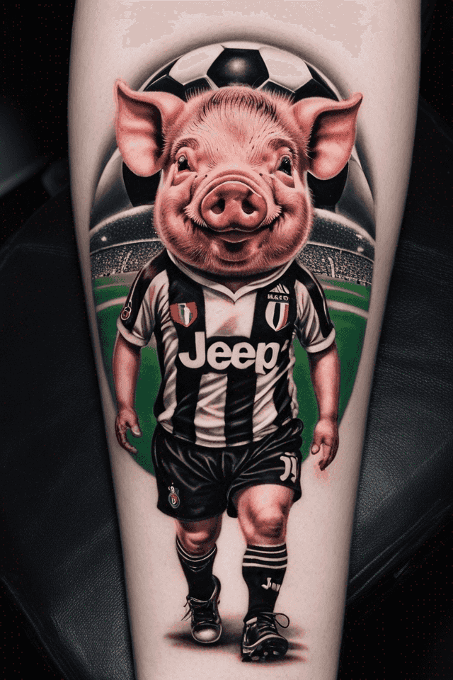 a pig wearing Juventus soccer team uniform