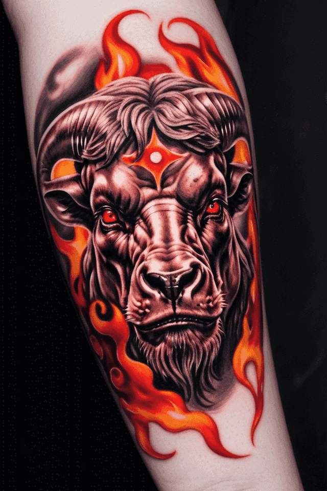 Minotaur with flaming red eyes