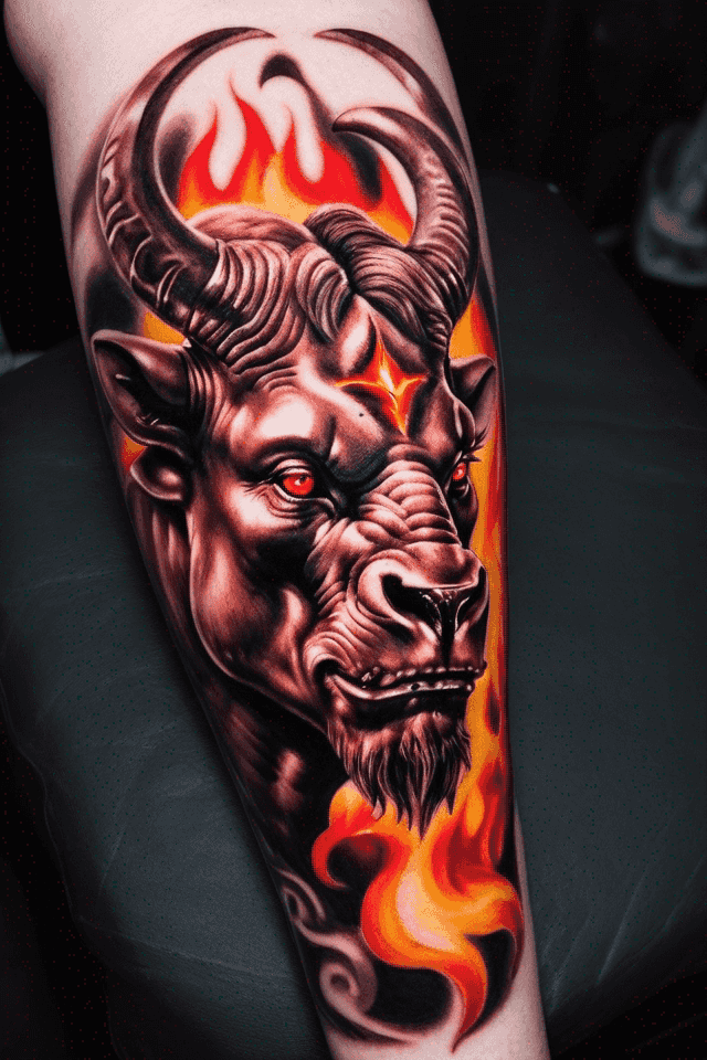 Minotaur with flaming red eyes