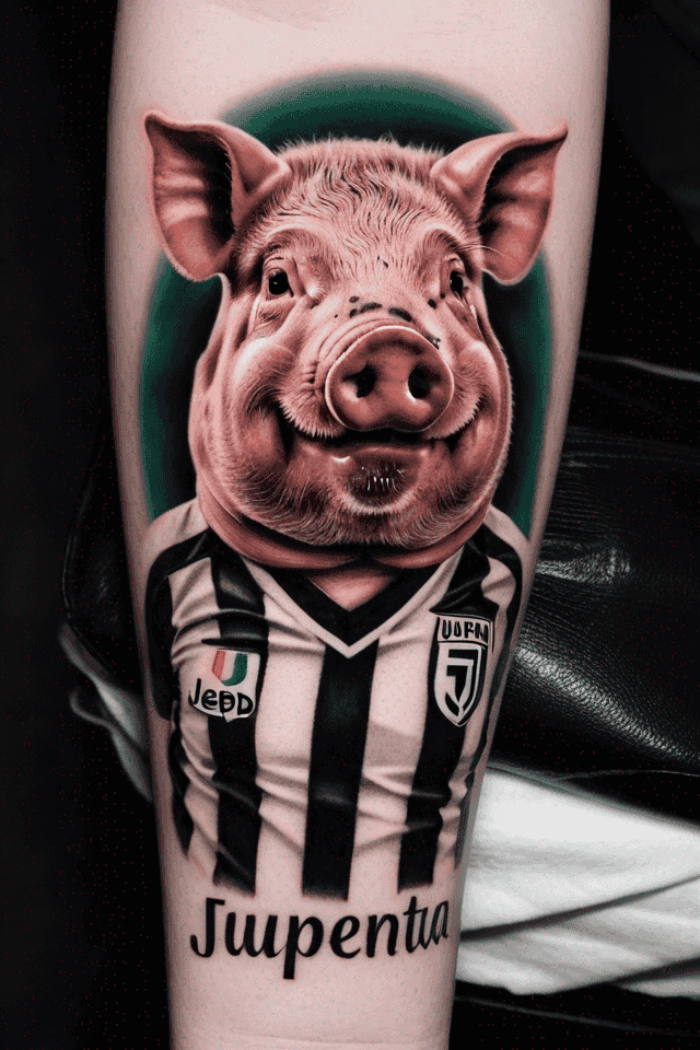 a pig wearing Juventus soccer team uniform