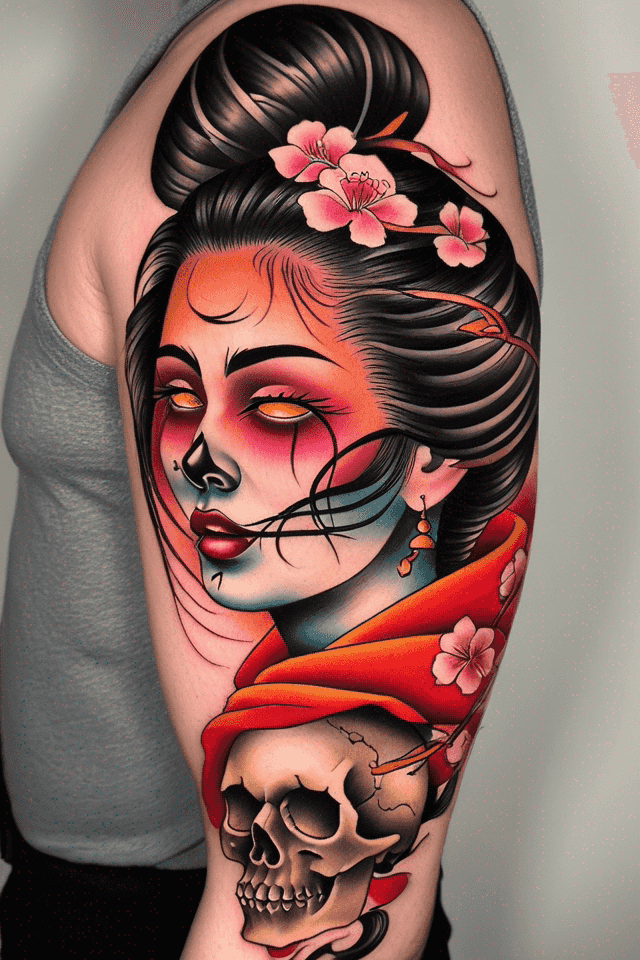 a skull of geisha,