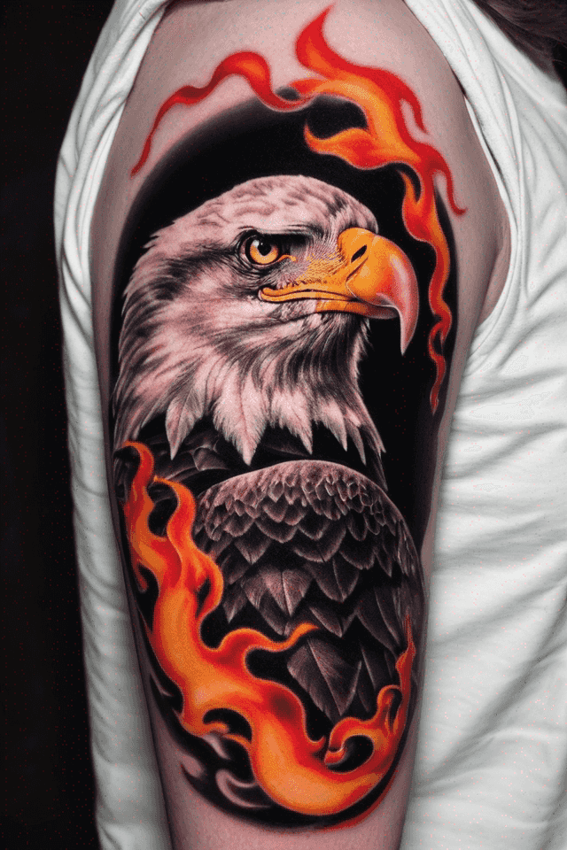 an eagle inside flames