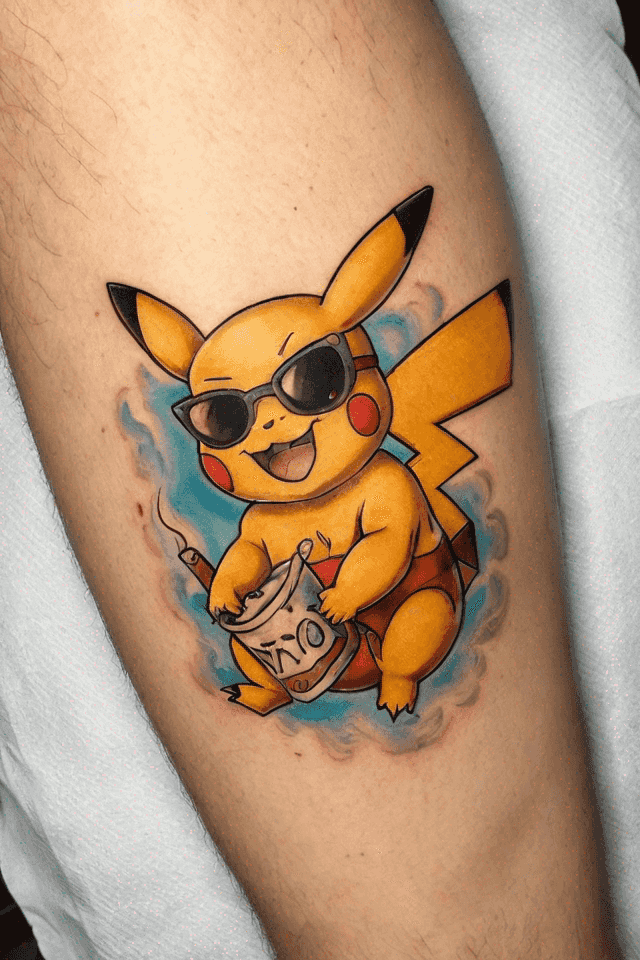 pikachu with sunglasses smoking a cigar,