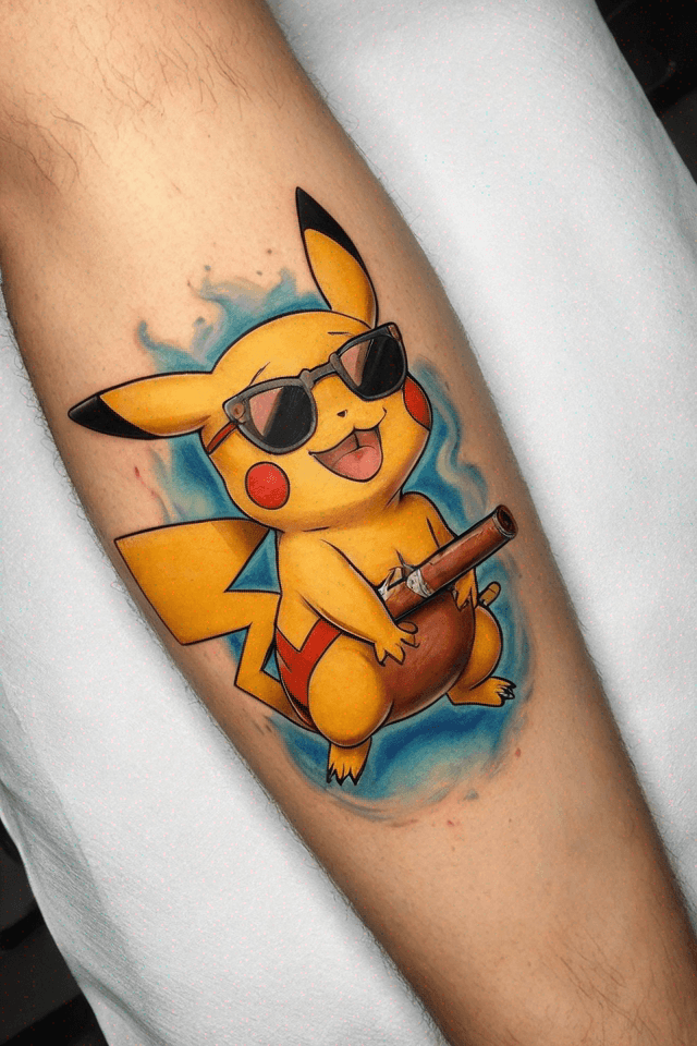 pikachu with sunglasses smoking a cigar,