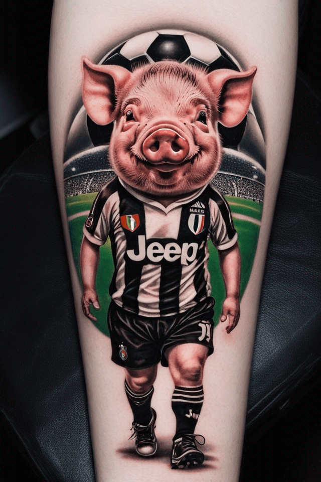 a pig wearing Juventus soccer team uniform