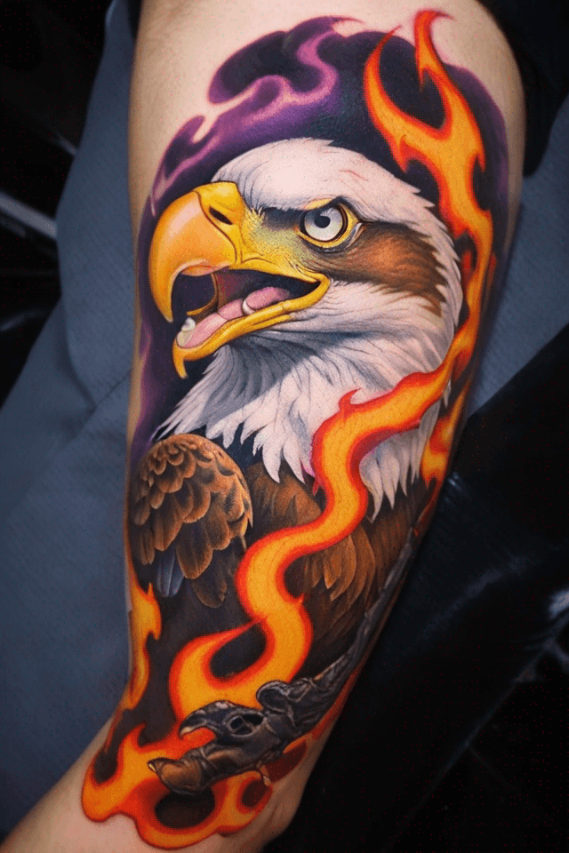 an eagle inside flames