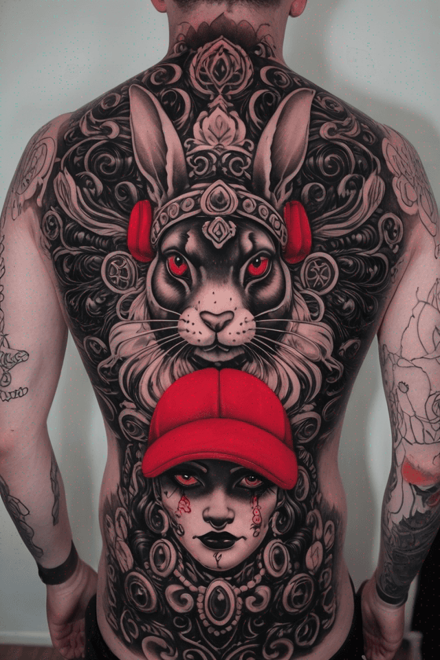 a human rabbit with red hat