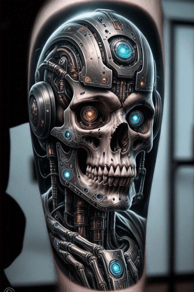 an awesome skull of robot humanoid