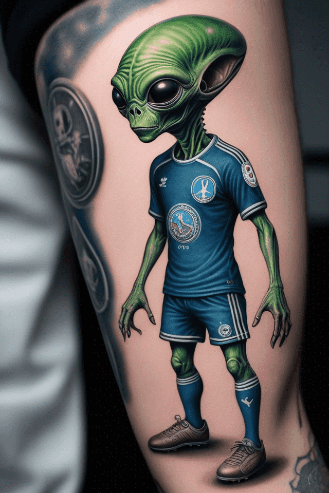 un alieno che indossa un completo da calciatore della squadra del Napoli